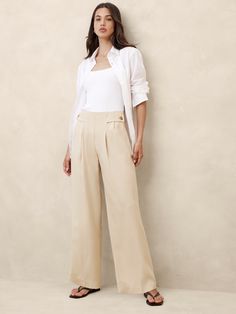 Tencel™ Pleated Pant | Banana Republic Factory Wide Leg Linen Trousers, Pleated Pant, Black Linen Pants, Cream Pants, Black Wide Leg Pants, Suede Fringe Jacket, Reformation Dress, Banana Republic Factory, Velvet Pants