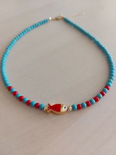 Turquoise and red coral necklace, Enamel fish necklace, turquoise jewelry, red coral jewelry, fish jewelry, friendship necklace, bff gift Handmade Turquoise Necklace With Red Coral, Handmade Turquoise And Red Coral Necklace As Gift, Handmade Turquoise Necklace With Red Coral For Gift, Handmade Red Turquoise Necklace As Gift, Colorful Beads Red Coral Necklace Gift, Red Coral Necklaces For Gifts, Blue Red Coral Jewelry As Gift, Blue Jewelry With Red Coral As A Gift, Gift Blue Jewelry With Red Coral