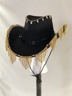 Rhinestone Fringe Cowboy Hat Customizable - Etsy Fringe Cowboy Hat, Rhinestone Cowboy Hat, Black Cowboy Hat, Looks Country, Rhinestone Fringe, Hat Base, Chapeau Cowboy, Black Cowboy, Western Hats