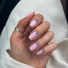 Pink Brunette, Blue And White Nails, Evil Eye Nails, Natural Nail Designs, Eye Nail Art, Watermelon Nails, Eye Nails, French Tip Acrylic Nails, French Tip Nails