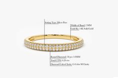 "Half Eternity Diamond Wedding Ring / 14k Gold Double Row Micro Pave Half Eternity Ring Wedding Band for Women by Ferkos Fine Jewelry Features ✔Made to Order ✔Gold Kt: 14K (also available in 18K) ✔Available Gold Color: Rose Gold, Yellow Gold, White Gold ✔Width of Ring: 2MM ✔Round Diamond: 58 pcs 1.0 MM ✔Number of Stones: 58 ✔Total CTW: 0.28 ✔ Diamond Color-Clarity: G Color SI Clarity ✔Ready to Ship in 7-10 Business Days If you have any additional questions about this ring, just hit the \"Ask a Q Wedding Band For Women, Horseshoe Pendant, Horseshoe Necklace, Gold Diamond Studs, Ring Wedding Band, Half Eternity Ring, Tiny Diamond, Diamond Wedding Ring, Platinum Ring