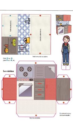 an image of a paper model of a woman in the kitchen, with instructions to make it