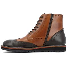 The Elijah boot by Thomas & Vine is crafted with authentic leather and wingtip details for an upscale look. A classic lace-up closure with brogue accents secures this well-made ankle-high style. The style is completed with a 6 mm Comfort Foam� footbed and a modern EVA outsole for a light and comfortable fit. Thomas Vines, Dress Boot, Mens Dress Boots, Dress Boots, Shoe Carnival, Mens Shoes Boots, Dress With Boots, Tan Brown, Boots Men