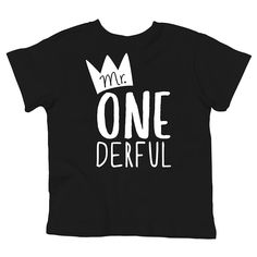 a black t - shirt with the words mr one derful on it