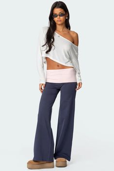 Wide Leg Contrast Fold Over Pants Fold Over Pants, Show Yourself, Loungewear Sets, Pants Wide Leg, Getting Cozy, Fold Over, S Models, Pacsun, Casual Pants