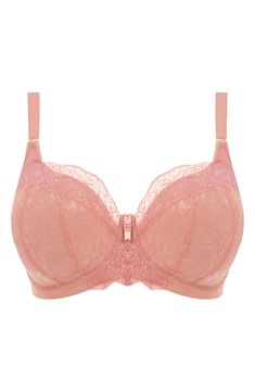 Romantic lace veils the cups and elevates the aesthetics of this underwire bra with padded, three-section cups that provide beautiful full-figure lift. Back J-hook converts straps to racerback 78% nylon, 19% elastane, 3% polyester Hand wash, line dry Imported Women's Clothing Full Cup Lace Bra With Padded Cups, Pink Padded Underwire Bra, Pink Full Cup Bra With Lace Closure, Pink Lace Push-up Bra, Pink Push-up Bra With Lace Trim, Half Cup Bra, Stretch Lace Top, Floral Flats, Rose Fashion