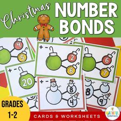 christmas number bonds cards and worksheets for kids to practice numbers 1 - 12