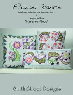 an advertisement for the flower dance project with three pillows and one pillow on a shelf