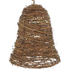 a bird sitting on top of a nest made out of sticks and twigs, against a white background