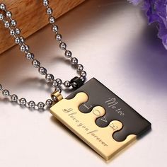 Lock Pieces Couples Pendant Necklaces Pendant Size: 20 x 30mmColor: Black / Gold platedMaterial: Titanium steelLength: 24 inch Boyfriend Girlfriend Necklaces, Accessible Kitchen, Couples Necklace, Couple Pendant, Couples Jewelry, Necklaces Black, Promise Necklace, Bff Jewelry, Engagement Necklaces