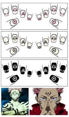 Anime Short Nail Designs, Manga Nails Design, Jujutsu Kaisen Fashion, Rengoku Inspired Nails, Cute Nails Anime, Jujitsu Kaisen Nail Art, Anime Design Nails, Anime Themed Nails Simple, Inspired Nails Anime