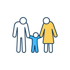 two people holding hands with a small child in front of them on a white background