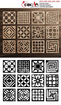 the different types of wood carving patterns are shown in this graphic file, and there is also