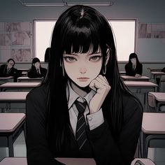 Long Black Hair, Digital Art Anime, Art Icon, Dark Anime, الرسومات اللطيفة, An Anime, Girl Icons, Long Black