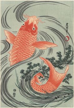 two fish swimming in the water near each other