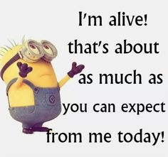 a despicable minion saying i'm alive that's about as much as you can expect from me today