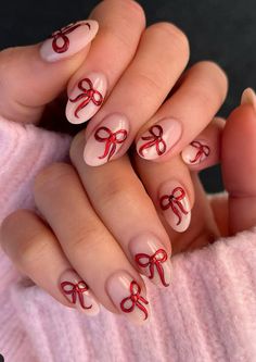 100+ Festive Nails. december nails. red bow nail art for christmas. festive holiday gel nail ideas. Xmas nails. Holiday Gel Nail Ideas, Red Bow Nails, December Nails Red, Christmas Bow Nails, Nails December, Gel Nail Ideas, Art For Christmas