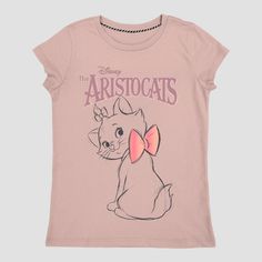 For some retro-themed fun, your child will love sporting this Disney Aristocats Short-Sleeve Graphic T-Shirt. Crafted from a soft jersey fabric for all-day cool comfort, this short-sleeve T-shirt features a loose-fit silhouette with at-hip length. It's designed with short cap sleeves and features an illustration of Marie wearing a shiny pink bow tie and "The Aristocats" logo for a fan-favorite look. Pink Disney Cotton T-shirt, Disney Pink Tops With Character Print, Pink Disney Short Sleeve T-shirt, Disney Pink Tops With Cartoon Print, Pink Disney Character Print T-shirt, Pink Disney Cartoon Print Top, Pink Disney Cotton Top, Pink Cotton Disney Top, Pink Bowtie