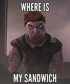 a cartoon character with the caption where is my sandwhich on it