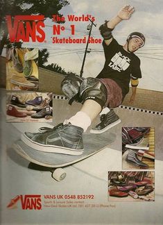 a man riding a skateboard down the side of a ramp with lots of shoes on it