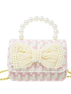 This tweed pearl handle bow bag is the perfect blend of classic and modern, with a timeless design. It features a pearl handle, large pearl bow patch and magnetic closure with chain strap that’s ideal for everyday use. Tweed Handbag, Barware Accessories, Bow Purse, Mom Accessories, Stocking Stuffers For Men, Pearl Bow, Pink Tweed, Bow Bag, Astrology Gift