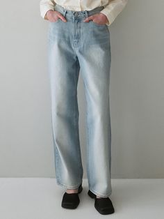 Composition : COTTON 100%Color : Light BlueCountry of Origin : Republic of Korea Light Indigo Relaxed Fit Straight Leg Jeans, Blue Non-stretch Wide Leg Jeans, High Rise Light Blue Jeans With Pockets, Light Blue High Rise Jeans With Pockets, Trendy Washed Blue Straight Leg Pants, Light Indigo Straight Leg Jeans, Light Wash Full-length Summer Jeans, Light Wash Full-length Jeans For Summer, Light Blue Cotton Jeans With Five Pockets