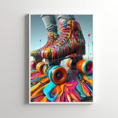 a skateboarder's colorful painted roller blades