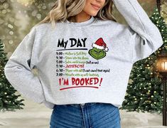 "Grinch My Day Please see our other Grinch Jumper Designs in our shop Also available In Hoodies Please message us The Brand of the Jumper / Sweatshirt will be one of our Top Leading Brands i.e. Fruit Of The Loom, Gildan, etc... All brands will be of the same weight and quality. Chest Size* (inches):                          Length** (cm):   Small - 36\" - 38\"                               Small - 69.5cm   Medium - 40\" - 42\"                          Medium - 72cm   Large - 43\" - 44\"                               Large - 74.5cm   XLarge - 46\" - 48\"                            XLarge - 77cm   XXLarge - 50\" - 52\"                         XXLarge - 78.5cm *Chest Measurement is taken across the garment 1cm down from armholes **Length Measurement is taken from the highest point of the shou Grinch Schedule, Stare Into The Abyss, Tell No One, Grinch Shirts, Jumper Designs, Merry Grinchmas, World Hunger, Christmas Grinch, Mickey Y Minnie