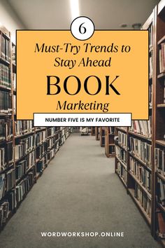 bookshelves in a library with the title 6 must - try reads to stay ahead book marketing