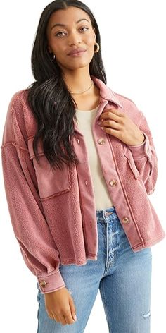 Cutie pink flannel Cropped Sherpa Jacket, Pink Flannel, Casual Jackets, Sherpa Jacket, Plus Size Shopping, Altar'd State, Favorite Dress, Active Wear Tops, White Shop