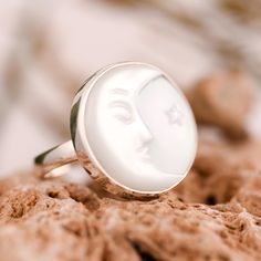 Vintage White Moonstone Face Carving Ring, 925 Sterling Silver Ring, Promise Ring, White Moonstone Ring & Pendant, Carving Crystal Ring, Ring For Women 👉NOTES:- As a Manufacturer, We Can Create Gemstone Jewelry in Different Stone Colors, Shapes, and Sizes. Custom Designs are Welcome.. 💎Silver Product Details ☛ Material:- High Quality Solid 925 Sterling Silver ☛ Real Gemstones:- Moon Face Carving 15x15mm ☛ Stone Shape/Size:- 100% Natural Gemstone ☛ Style :- Boho & hippie ☛ Gross Wt:- 3.65 Gram ☛ Stone Creation:- Unheated-Untreated ☛ Free Shipping:- USPS/India Post/Fedex/Ups 👉Benefits of Wearing Silver Artisan of Silver Gemstone Jewellery in India is considered highly auspicious. As a metal, silver offers significant health benefits that have been recognized across cultures for centuries. Star Face, Carving Stone, Ring Moon, Face Carving, Face Ring, Face Jewellery, Moon Face, Moon And Star, Silver Gemstone Jewelry