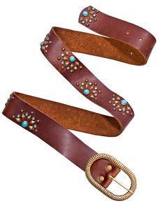 You'll find starburst patterns along the strap of this belt accented with crystals and a textured oval buckle. 1.5"W Genuine Leather Acrylic Cabochons Finest European Crystals Made in the USA Belt Diy, Jean Belts, Leather Diy, Leather Belt, Genuine Leather, Buckle, Crystals, Leather