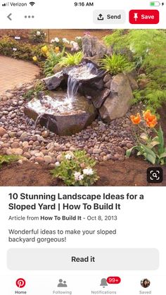 an image of a garden with rocks and plants on it, the text reads 10 stunning landscape ideas for a slope yard how to build it?