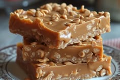 three pieces of peanut butter fudge on a plate