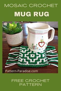 the mug rug is next to a potted plant