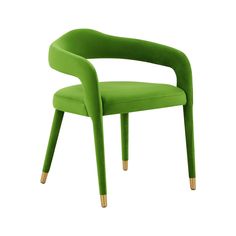 a green chair with wooden legs on a white background