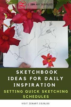 a drawing book with red poinsettis on it and the title, sketchbook ideas for daily inspirationion setting quick sketching schedules