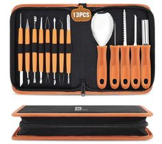 an orange case filled with kitchen utensils