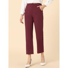 These pants can build smart and casual looks. Team these trousers with a blouse and court shoes for an effortless ensemble to transition from day to evening. Cut with a contemporary high waist and a straight leg, these trousers offer a sleek silhouette, ideal for dressing up or down. Paired with anything from a statement t-shirt to a silk blouse for a versatile workwear look. This fashionable and trendy clothes for women can not only be worn daily, but can also be easily matched as a Christmas c Business Casual Solid Color Ankle-length Dress Pants, Solid Color Ankle-length Dress Pants For Office, Solid Ankle-length Dress Pants For Office, Solid Color Office Lady Pants, Workwear Dress Pants With Straight Leg, Ankle-length Work Pants In Solid Color, Solid Color Dress Pants For Business Casual In Fall, Solid Color Straight Dress Pants For Business Casual, Spring Dress Pants For Work In Solid Color