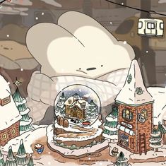 there is a snow globe in the middle of a christmas scene