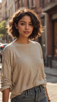 Bob Short Wavy Hair, Haircuts For Slightly Curly Hair, Short Waves Haircut, Wavy Short Thick Hair, Bob Hairstyles Curly Wavy, Short Wavy Natural Hair, Shorter Haircuts For Curly Hair, Layered Bob Hairstyles Wavy Hair, Curly Hair Women Short