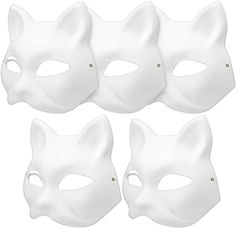 four white cat masks on a white background