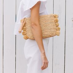 Loeffler Randall SS17 – Tassel Pouch in Natural Raffia Bags Ideas, Straw Clutch, Bag Sewing, Straw Bags, Basket Bag, Woven Bag, Pom Poms, Hobo Bag, Sling Bag