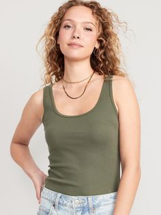 scoop neck sleeveless fitted hits below waist models are approx.  5'9" and wear sizes s (4), l (12) and xl (18) Plus Size Vests, Layered Tank Top, Layering Tanks, Plus Size Tank Tops, Old Navy Women, Knitted Tank Top, Knit Tanks, Mom Style, Sleeveless Tank Top