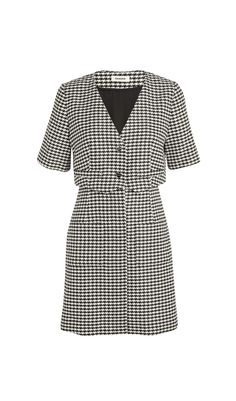 LAYERED HOUNDSTOOTH TWEED MINI DRESS Chic Knee-length Gingham Dress, Gingham Mini Dress With Houndstooth Pattern, Chic Plaid Knee-length Mini Dress, Gingham Dresses For Workwear In Fall, Tweed Mini Dress With Short Sleeves For Work, Short Sleeve Tweed Mini Dress For Work, Fall Gingham Dresses For Work, Chic Knee-length Plaid Mini Dress, Spring Mini Dress With Houndstooth Pattern