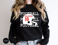 Custom Football T Shirt, Football Fan Gift T Shirts, Personalized Football Team Name Tshirt, Customized Player Number Tee, Football Mom Tees 👉 Product Details: The T-Shirts, V-Necks, youth and baby suits(onesie) are unisex.👈 👉Please review all the sizing charts that were added in the product pictures. 👚 Women: Shirts will have a looser fit when choosing your regular size. If you would prefer a more fitted look, it is recommended to size down. It is based on your personal preference. 👉How Do I Order👈 1️⃣ Please review all the information provided before placing an order 2️⃣ Select the shirt type and size using the drop down menu. 3️⃣ Select the color of the shirt using the following drop down menu. 4️⃣ Need more Items? Add the current item in the cart. And If you like to add more item Custom Print Crew Neck T-shirt For Game Day, Game Day Crew Neck T-shirt With Custom Print, Football Season Custom Print Crew Neck T-shirt, Custom Print Crew Neck Top For Sports Events, Crew Neck Top With Custom Print For Sports Events, Football Team Names, Sticker Inspo, Gifts For Football Fans, Shirt Football