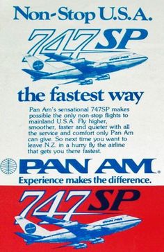 an advertisement for the pan am 747 airplane