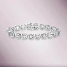 Beautiful Diamond Link Bracelet. A staple in your jewelry collection. Handmade in New York. This tennis Bracelet showcases a delicate box chain embellished with dozens of shimmering white diamonds. Quality to us is important and that is why we hand select our diamonds for premium quality. Total Diamond Weight : Depend Luxury Diamond Bracelet With Halo Design, Luxury Halo Setting Diamond Bracelet Gift, Cubic Zirconia Tennis Bracelet With Halo Setting, Elegant Halo Cubic Zirconia Bracelets, Luxury Square Cut Halo Jewelry, Baguette Diamonds, Baguette Diamond, Tennis Bracelet, Box Chain