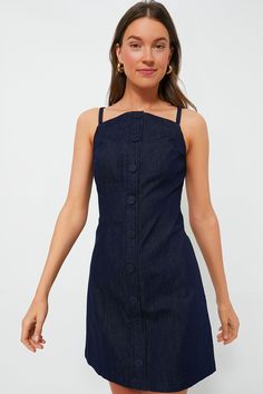 Denim Lilliana Mini Dress | Tuckernuck Fitted Mini Dress With Buttoned Pockets, Button Back Mini Dress For Workwear, Chic Mini-length Denim Dress With Button Closure, Mini Denim Dress With Button Closure For Work, Cotton A-line Mini Dress With Buttons, Mini Length Denim Dress With Button Closure For Work, Chic Summer Denim Dress With Buttoned Pockets, Cotton Mini Dress With Button Closure, Summer Mini Dress With Buttoned Pockets