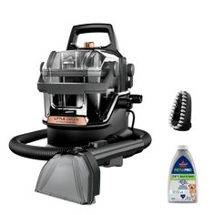 an image of a vacuum cleaner and grooming products on a white background with clippings